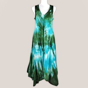 Anuket Tie Dye Dress in Green + Teal by Akasha Sun Hand Dyed Fairy Clothing